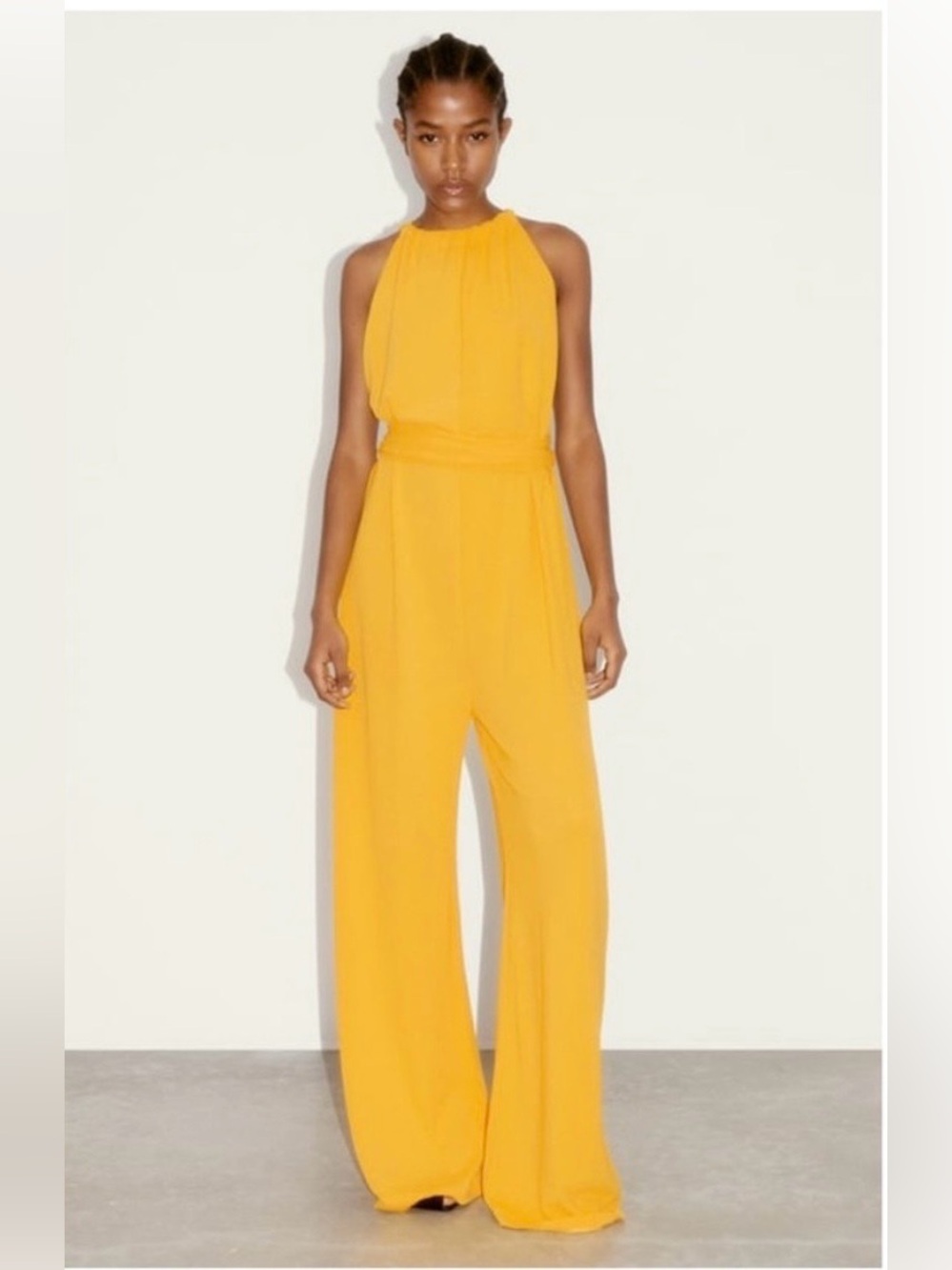 Zara NWT Mustard Halter Wide-Leg Jumpsuit